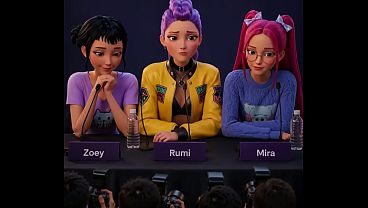 Wyciekło nagranie z seksem telefonicznym z udziałem Rumi, Zoey i Miry z serialu „Demon Hunters” – palcówka, lodzik, ręczna robota i maszyny erotyczne – animacja porno w stylu 3D